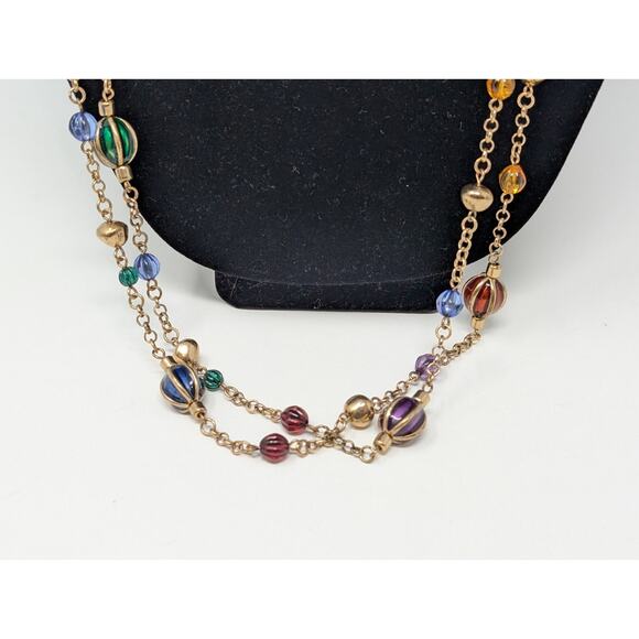Linea Louis Dell'Olio Gold Tone Colorful Beads Long Necklace Dangle Earrings Set - Picture 5 of 13